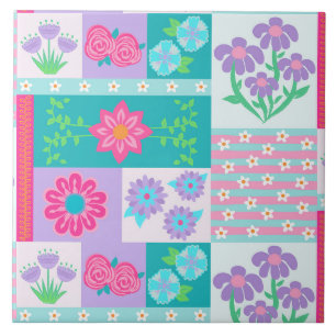 Vibrant Blooming Flowers Design Tile