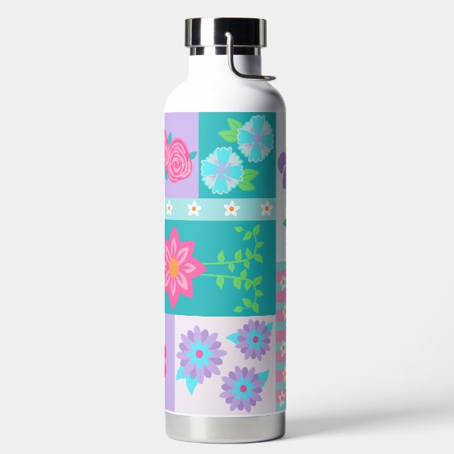 Vibrant Blooming Flowers Design Water Bottle (Left)