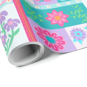 Vibrant Blooming Flowers Design Wrapping Paper
