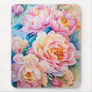 Vibrant Blooming Peonies in Soft Pastel Mouse Mat