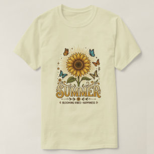 Vibrant Blooming summer sunflower with Butterflies T-Shirt