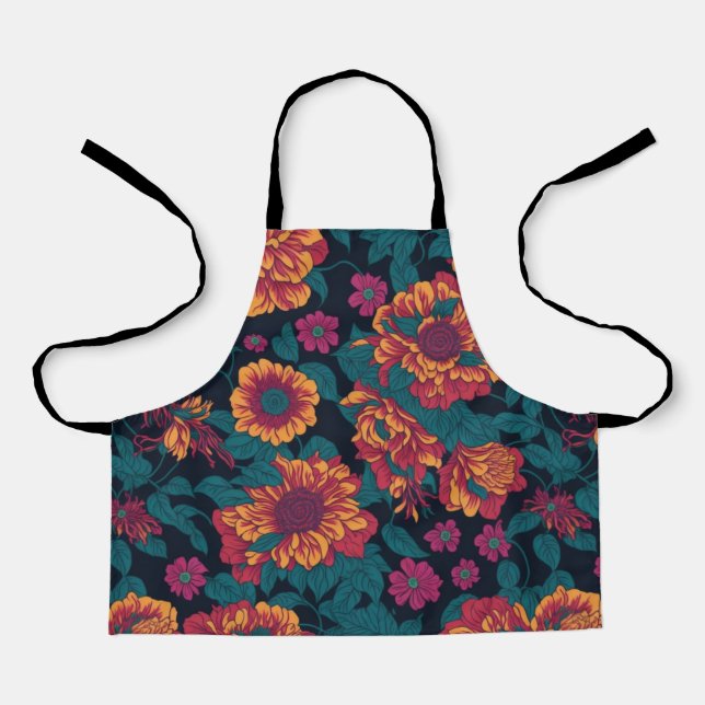 Vibrant Blooms: A Fiery Floral Symphony Apron (Front)
