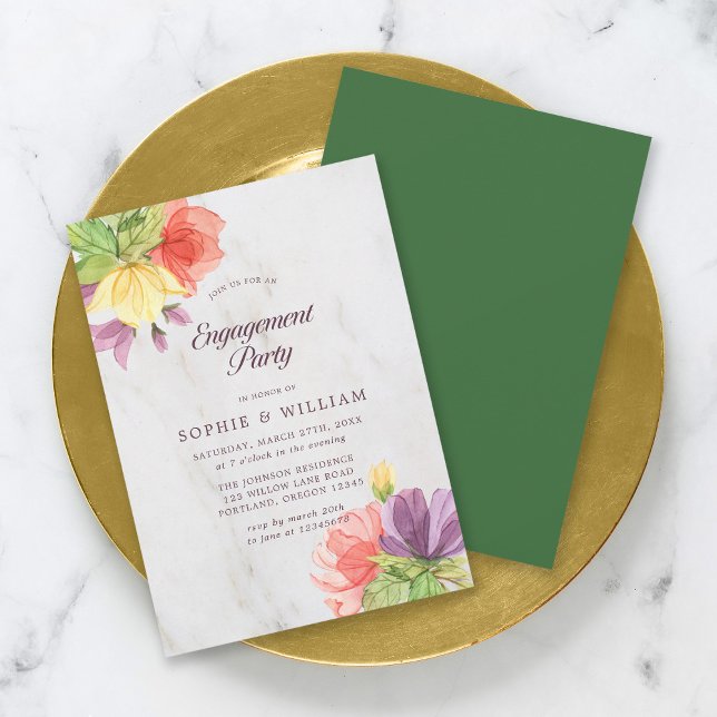 Vibrant Blooms Marble Engagement Party Invitation (Creator Uploaded)