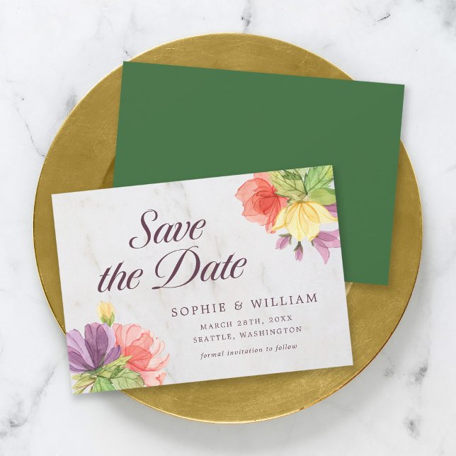 Vibrant Blooms Marble Save the Date (Creator Uploaded)