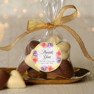 Vibrant Blooms Marble Thank You Classic Round Sticker