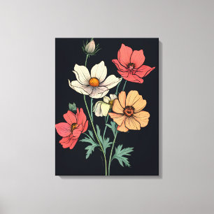 Vibrant Blooms on Black Canvas Print