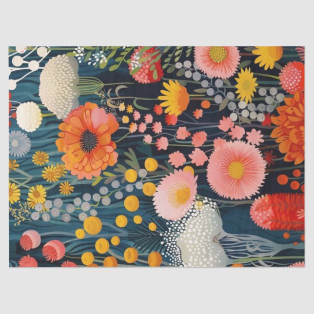 Vibrant Blooms Wildflower Painting Decoupage Tissue Paper (Front)