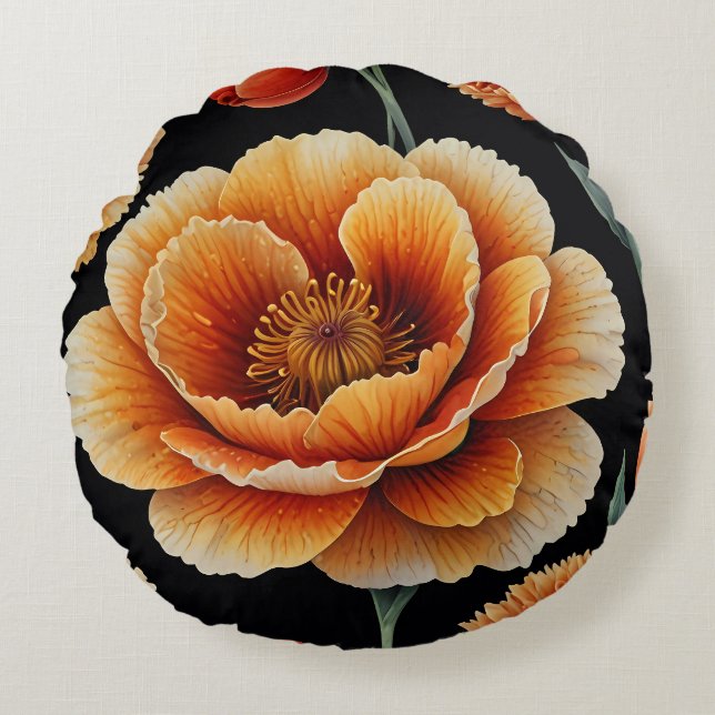 Vibrant Blossom: Bold and Elegant Floral Art Round Cushion (Front)