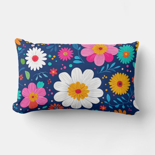 Vibrant Blossom Extravaganza - Colourful Floral Pa Lumbar Cushion (Front)