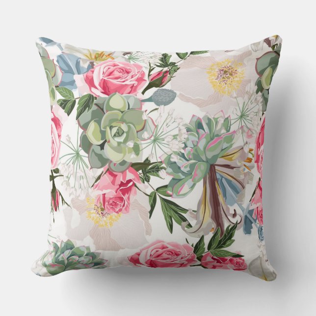 Vibrant Blossoms: Colorful Abstract Flowers Cushion (Front)
