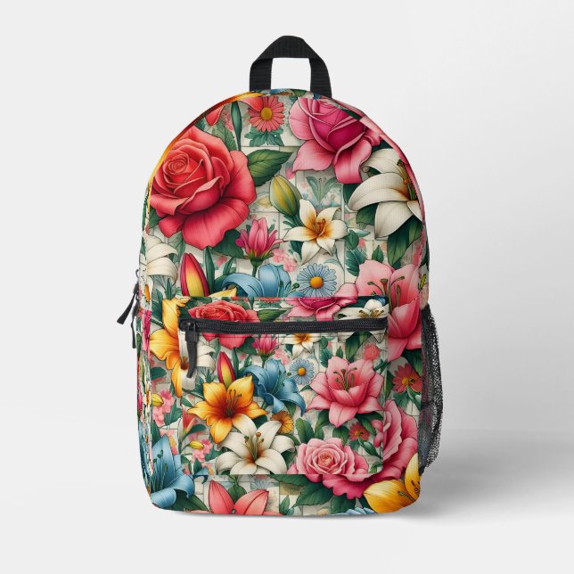 Vibrant Blossoms Floral Backpack (Front)