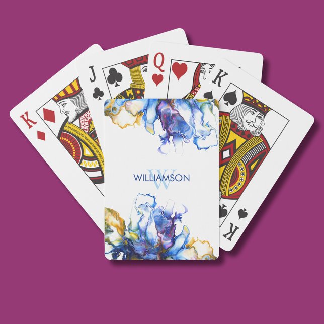 Vibrant Blue Abstract Fluid Art Playing Cards (royal blue fluid art abstract playing cards)
