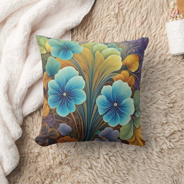 Vibrant Blue and Orange Floral Design Cushion (Blanket)