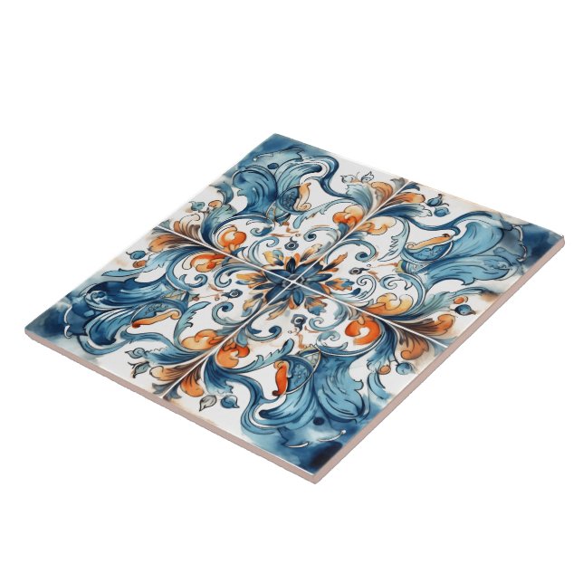 Vibrant Blue and Orange Tile Pattern (Side)