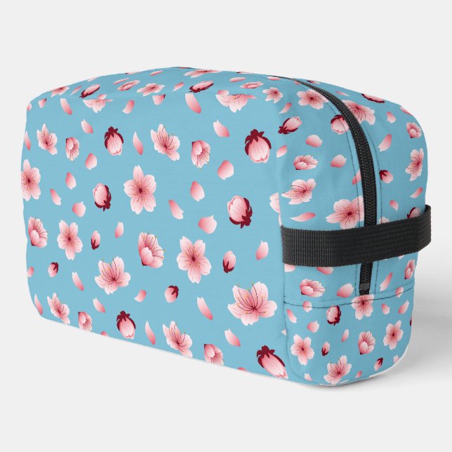Vibrant Blue and Pink Cherry Blossom Spring Floral Dopp Kit (Left Corner)