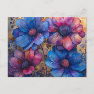 Vibrant Blue and Purple Floral Postcard