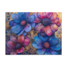 Vibrant Blue and Purple Floral Postcard
