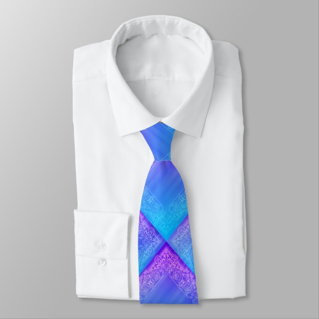 Vibrant Blue and Purple Square Pattern Tie (Tied)