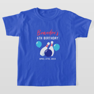 Vibrant Blue and Red Bowling 6th Birthday T-Shirt