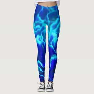 Vibrant Blue and Teal Carnation Flower Leggings