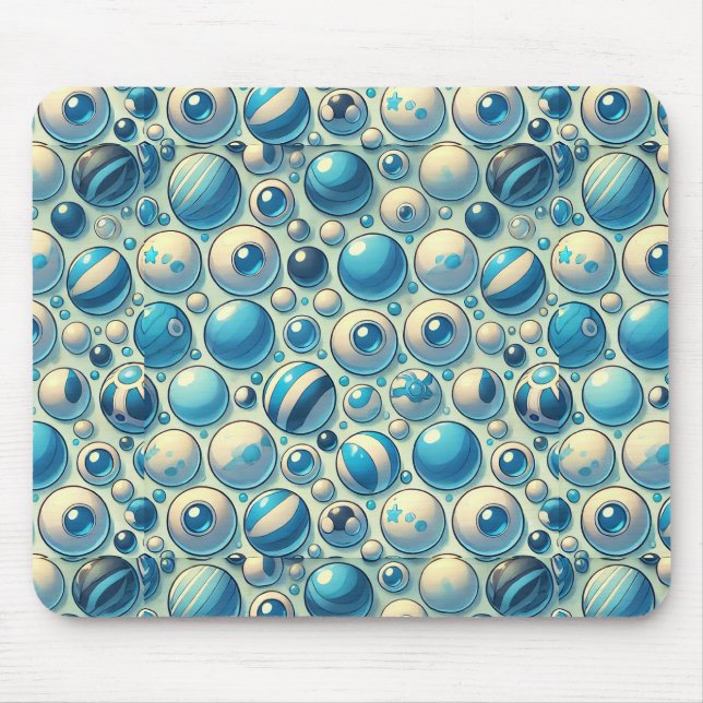 Vibrant Blue and White Decorative Spheres Mouse Mat (Front)