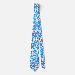 Vibrant Blue and White Watercolor Botanical Tie