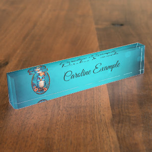 Vibrant blue bird in a cartoon style nameplate