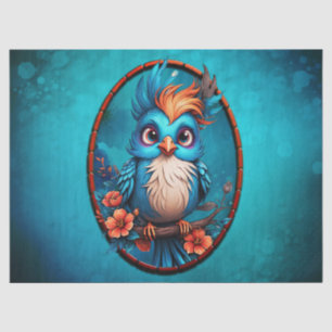 Vibrant blue bird in a cartoon style tissue paper