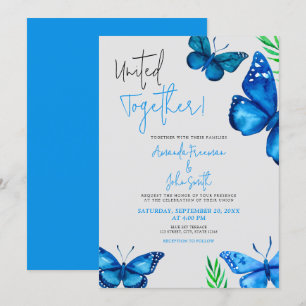 Vibrant Blue Butterflies and Plants Wedding Invitation