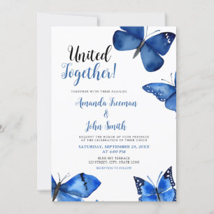 Vibrant Blue Butterflies Chic Wedding Invitation