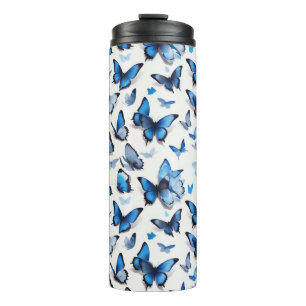 Vibrant blue butterflies thermal tumbler