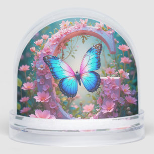 Vibrant Blue Butterfly on Floral Decorated Letter Snowglobe