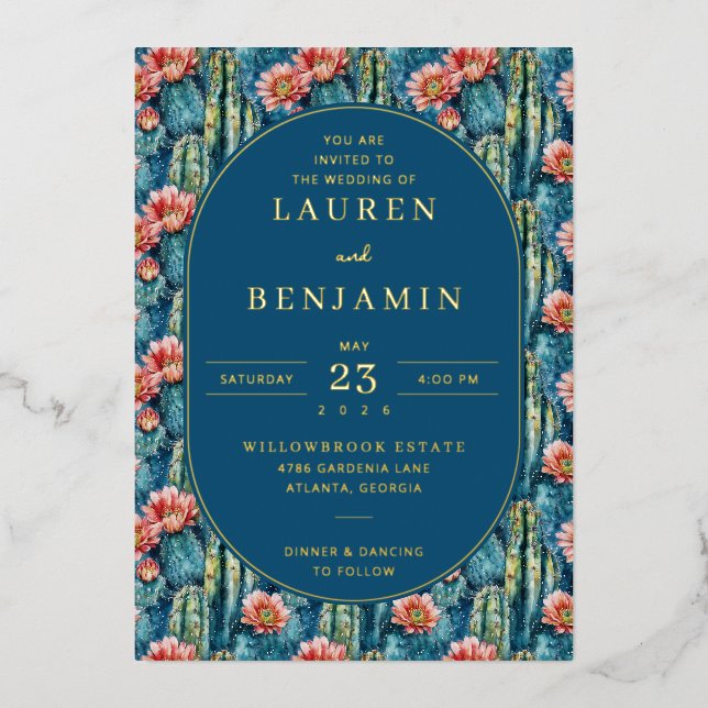 Vibrant Blue Cactus Watercolor Pattern (Front)