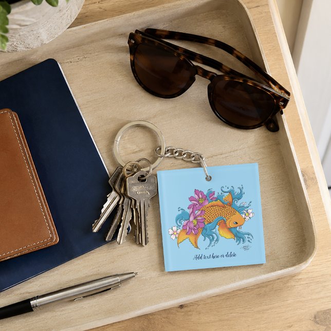 Vibrant Blue Cherry Blossoms Koi Fish Lotus     Key Ring (Creator Uploaded)