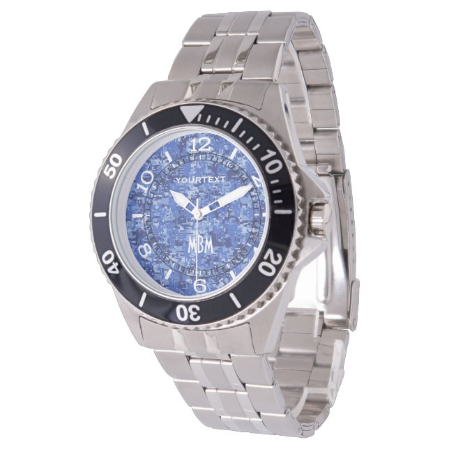 Vibrant Blue Digital Camo Camouflage Dial Watch (Angled)