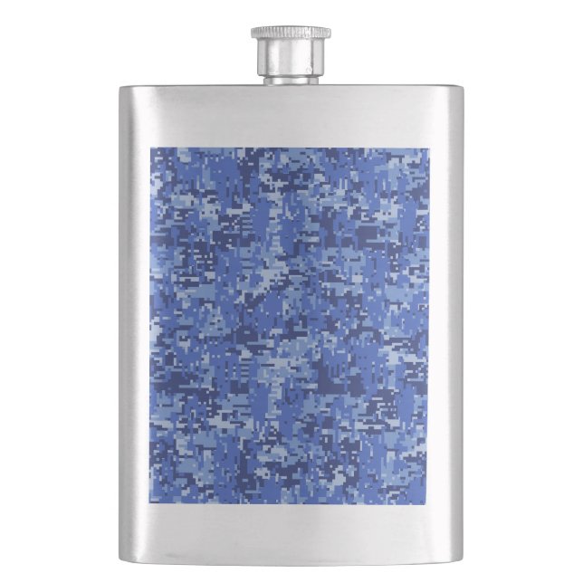 Vibrant Blue Digital Camo Camouflage Texture Hip Flask (Front)