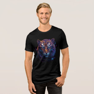 Vibrant Blue-Eyed Tiger in Abstract Colors Tri-Blend Shirt