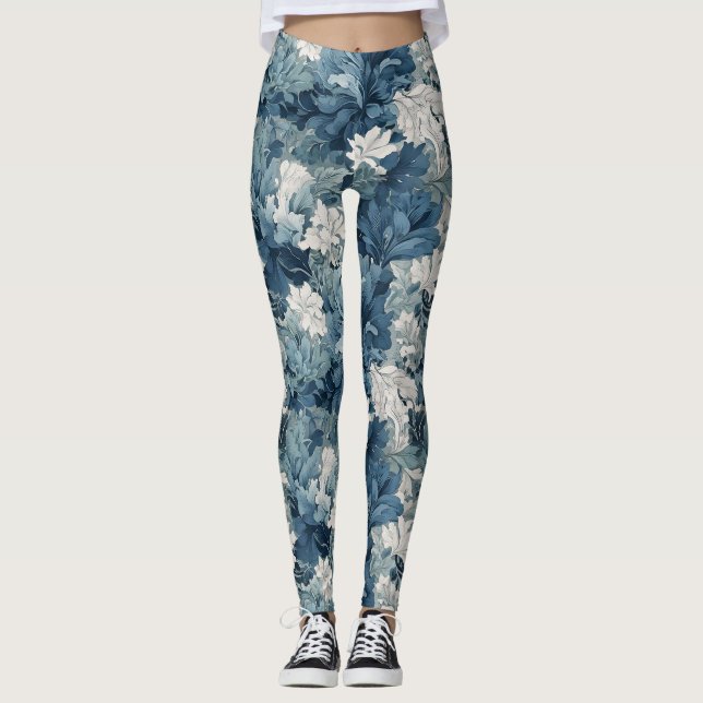 Vibrant Blue Floral Leggings (Front)