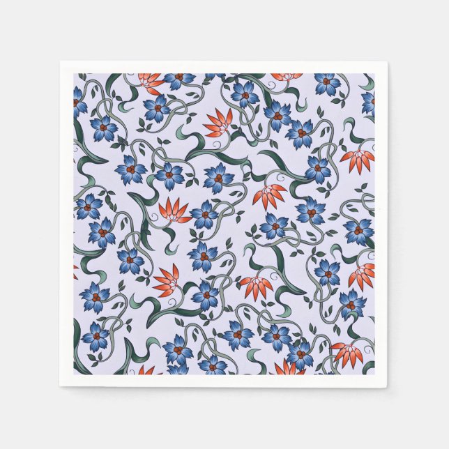  Vibrant Blue Floral Patterns with Green Vines Napkin (Front)