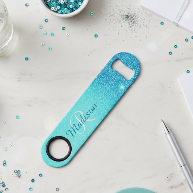 Vibrant Blue Glitter Ombre Monogram Stylish (Creator Uploaded)