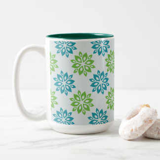 Vibrant Blue & Green Abstract Floral Two-Tone Coffee Mug