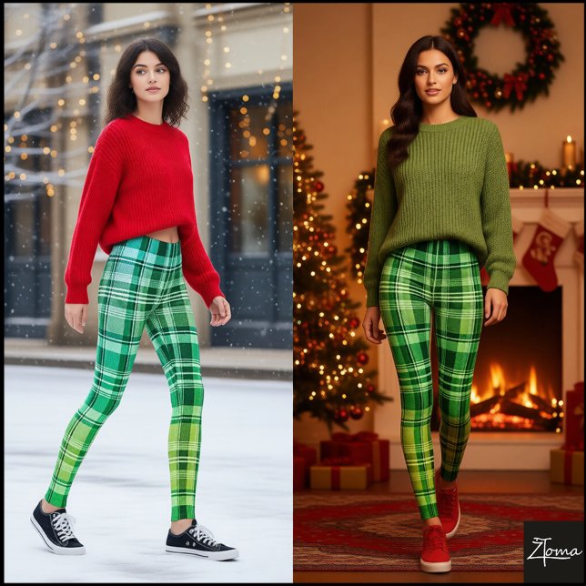 Vibrant Blue Green Plaid Gradient Pattern Leggings (Creator Uploaded)