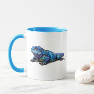 Vibrant Blue Iguana Lizard Graphic Two-Tone Mug