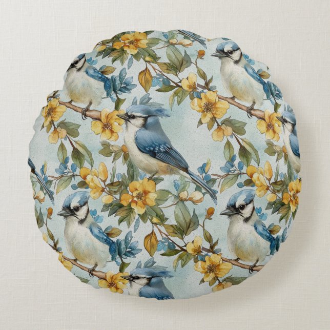 Vibrant Blue Jay Pillow (Front)