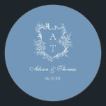 Vibrant Blue Monogram Crest Wedding Envelope Seal<br><div class="desc">Elegant vibrant blue script floral monogram crest wedding classic envelope seal sticker.</div>