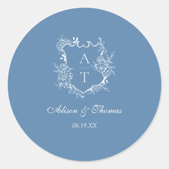 Vibrant Blue Monogram Crest Wedding Envelope Seal (Front)