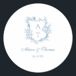 Vibrant Blue Monogram Crest Wedding Envelope Seal<br><div class="desc">Elegant vibrant blue script floral monogram crest wedding classic envelope seal sticker.</div>