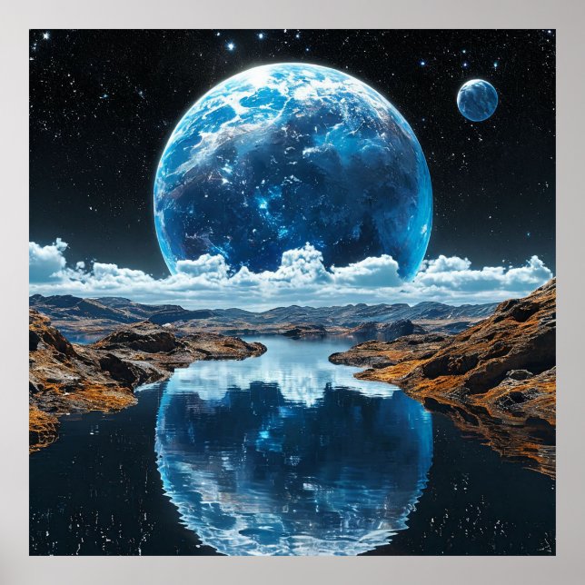 Vibrant blue moon poster (Front)