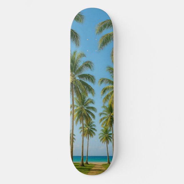 Vibrant Blue Ocean Tropical Paradise Skateboard (Front)