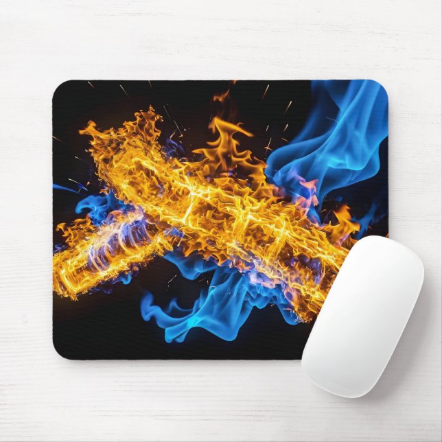 Vibrant Blue Orange Fire Energy Core Sci-Fi Mouse Mat (With Mouse)